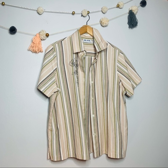 VINTAGE y2k striped button up embroidered popover - Picture 7 of 9